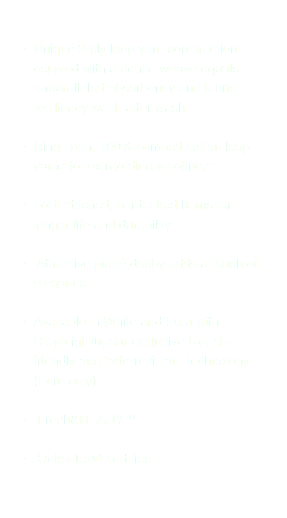  Unique 3-ply loop yarn construction coupled with a dense weave equals unparalleled absorbency and fabric resiliency wash after wash Ring spun, 100% combed cotton loop yarns for extraordinary softness Lock stitched, bar tacked hems for longer life and durability Attractive piqué dobby adds a touch of elegance Available in White and Ecru with Staybright®, our exclusive bleach-friendly and fade-resistant technology (Ecru only) Fresh&READY™ Oeko-Tex® certified 